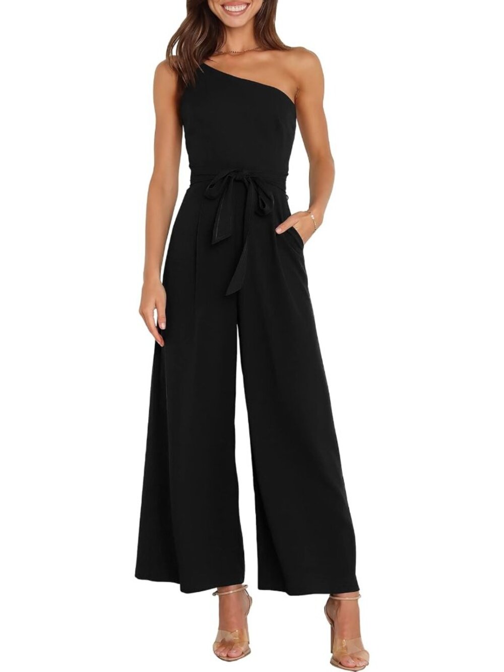 Chic One Shoulder Sleeveless Jumpsuit Romper for Women - Dressy Casual Outfit